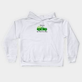 Happy st Patrick's day truck Four leaf clover irish Kids Hoodie